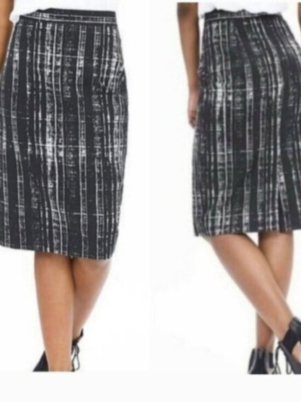 Banana Republic  Size 4 Black and White Marble Sloan Pencil Skirt Below Knee